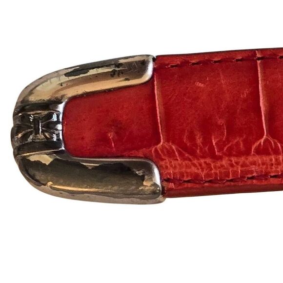 Crocodile Embossed Full Grain Red Leather Belt with Silvertone Buckle Medium - Picture 2 of 11
